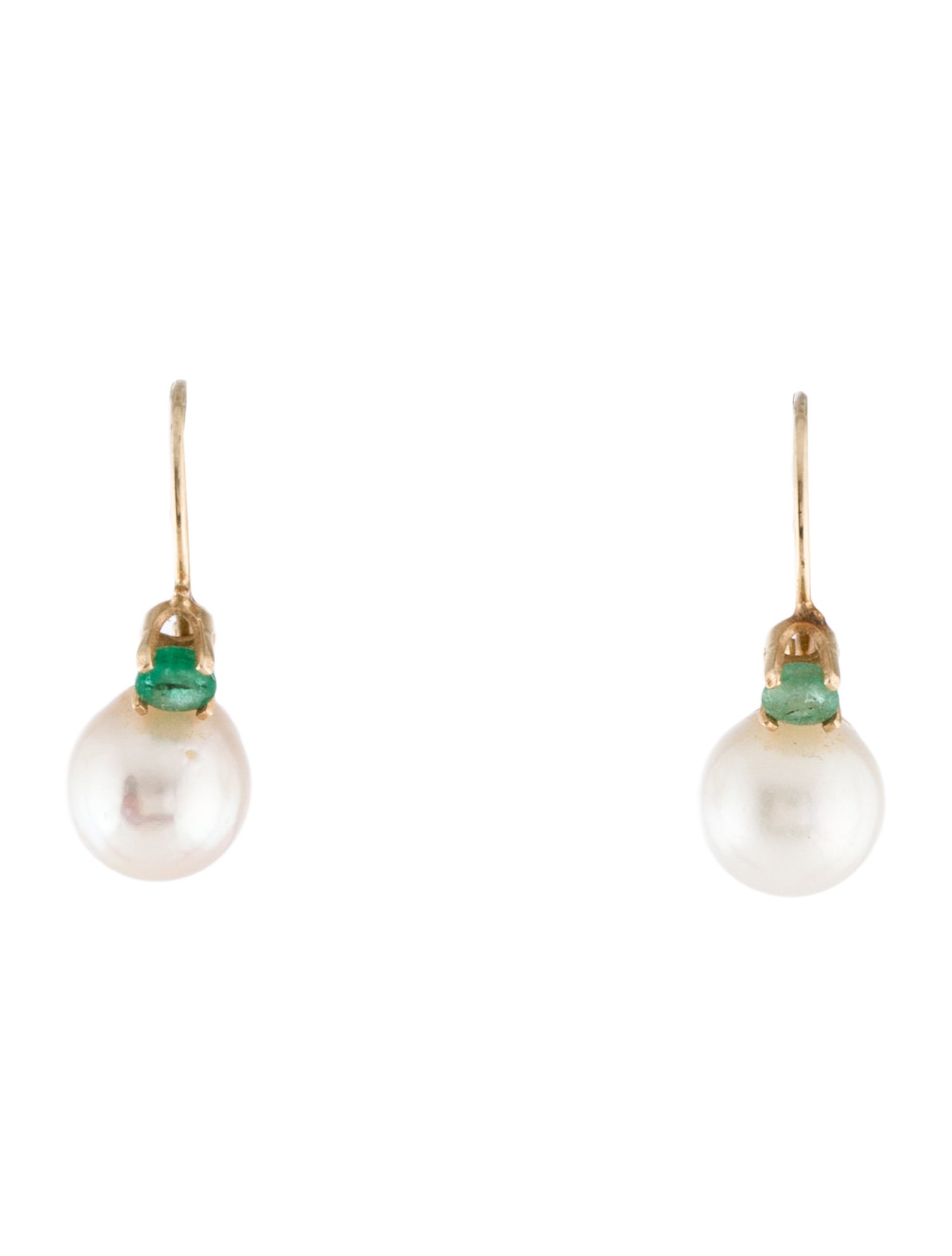 Earrings 14K Pearl & Emerald Drop Earrings